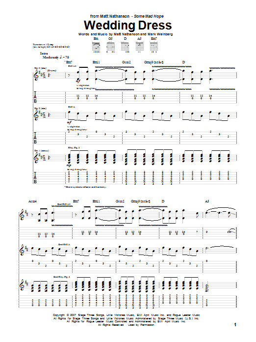 Matt Nathanson Wedding Dress sheet music notes and chords arranged for Guitar Tab