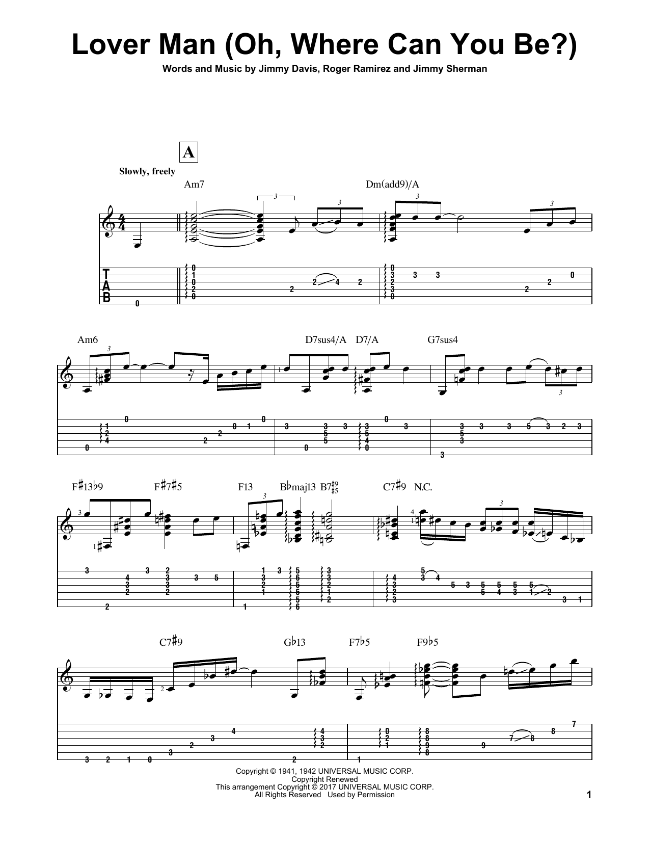 Matt Otten Lover Man (Oh, Where Can You Be?) sheet music notes and chords arranged for Solo Guitar