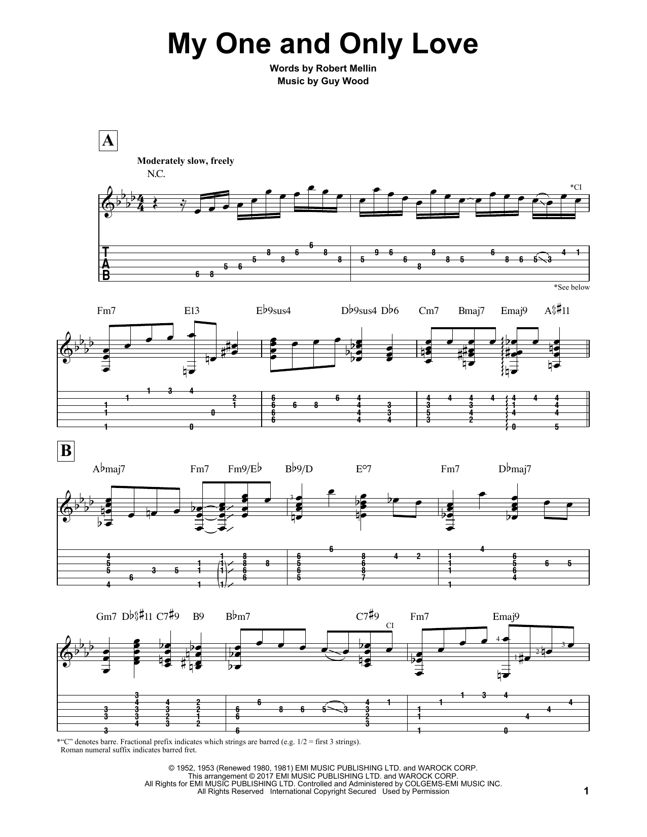 Matt Otten My One And Only Love sheet music notes and chords arranged for Solo Guitar