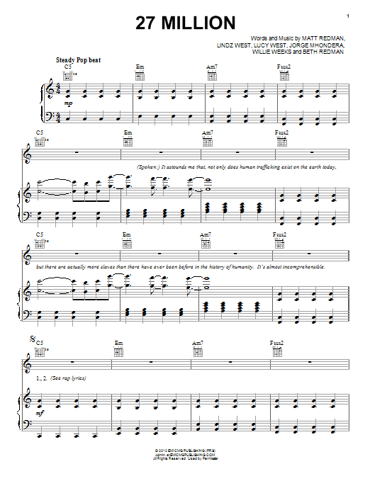Matt Redman 27 Million sheet music notes and chords arranged for Piano, Vocal & Guitar Chords (Right-Hand Melody)