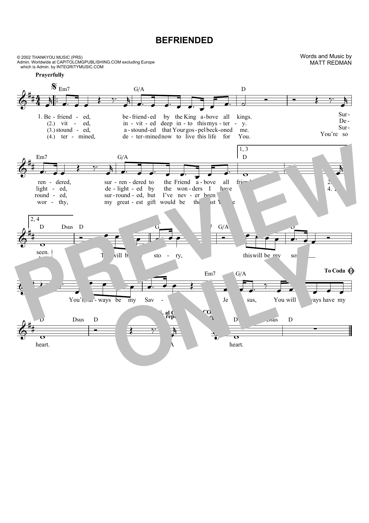 Matt Redman Befriended sheet music notes and chords arranged for Lead Sheet / Fake Book