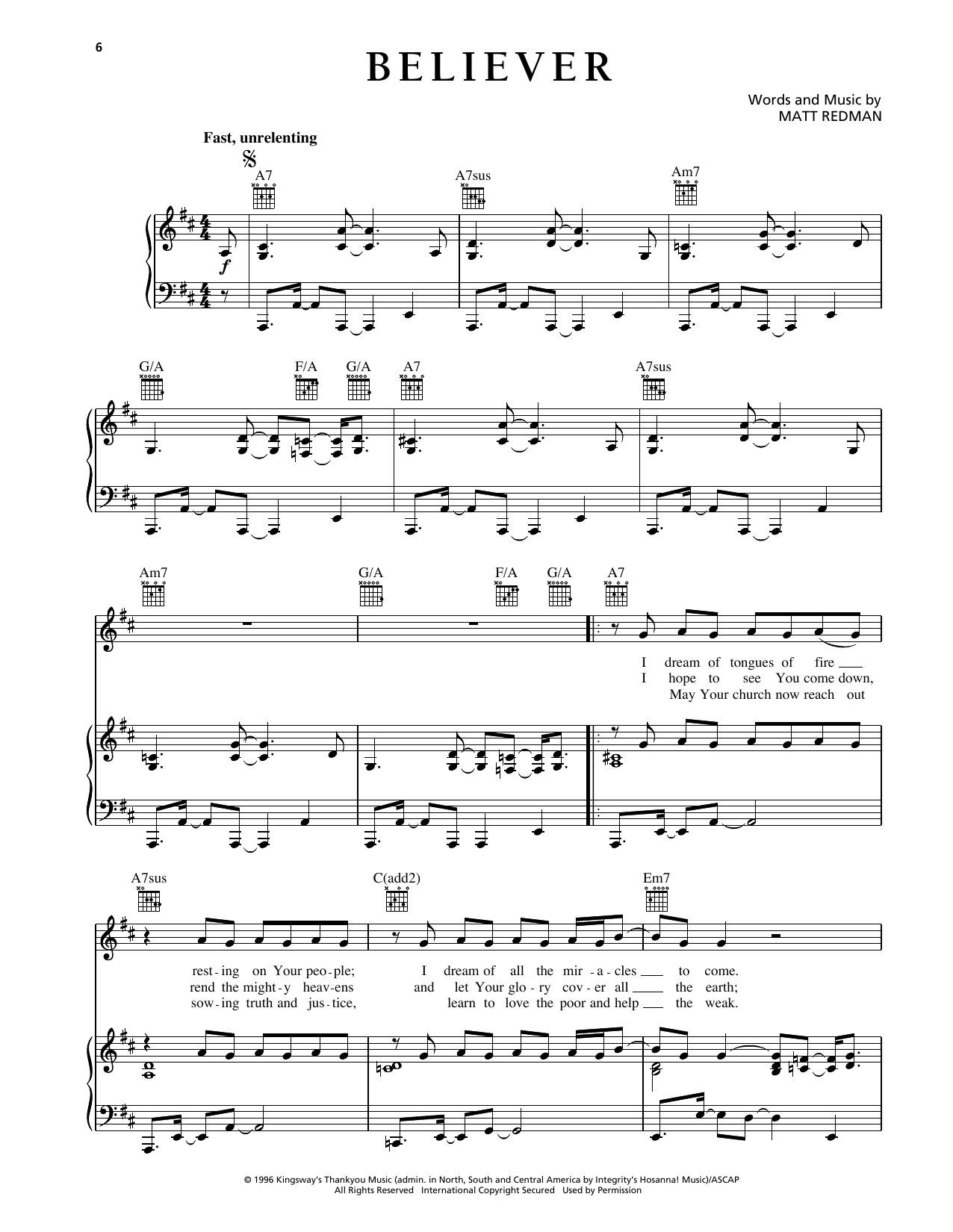 Matt Redman Believer sheet music notes and chords arranged for Piano, Vocal & Guitar Chords (Right-Hand Melody)
