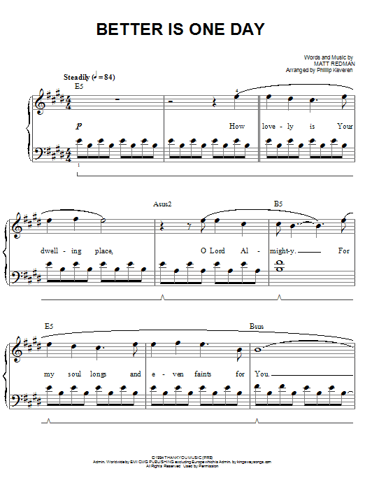 Matt Redman Better Is One Day (arr. Phillip Keveren) sheet music notes and chords arranged for Easy Piano