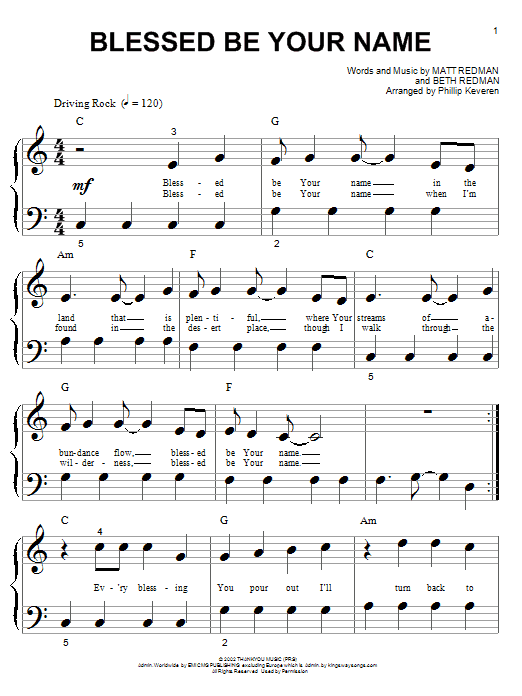 Matt Redman Blessed Be Your Name (arr. Phillip Keveren) sheet music notes and chords arranged for Piano Solo