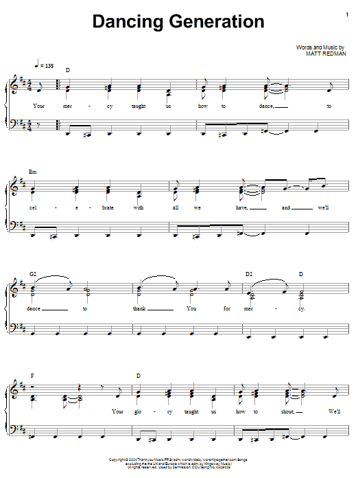 Matt Redman Dancing Generation sheet music notes and chords arranged for Piano, Vocal & Guitar Chords (Right-Hand Melody)