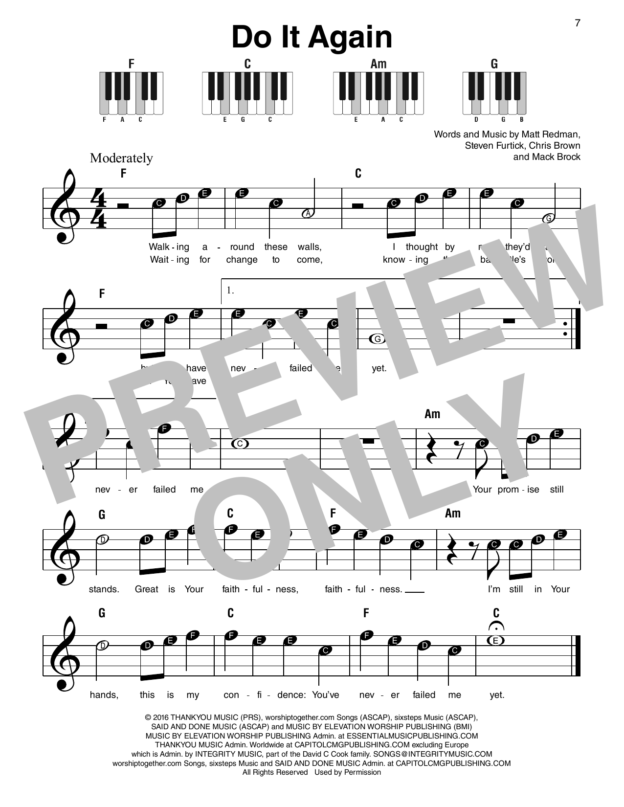Matt Redman Do It Again sheet music notes and chords arranged for Super Easy Piano