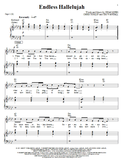 Matt Redman Endless Hallelujah sheet music notes and chords arranged for Piano, Vocal & Guitar Chords (Right-Hand Melody)