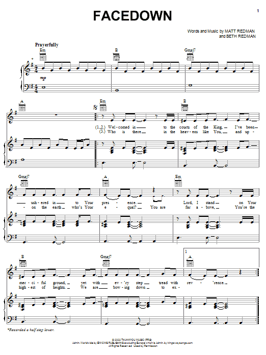 Matt Redman Facedown sheet music notes and chords arranged for Piano Solo