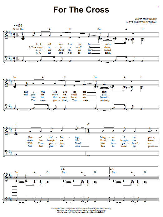 Matt Redman For The Cross sheet music notes and chords arranged for Piano, Vocal & Guitar Chords (Right-Hand Melody)