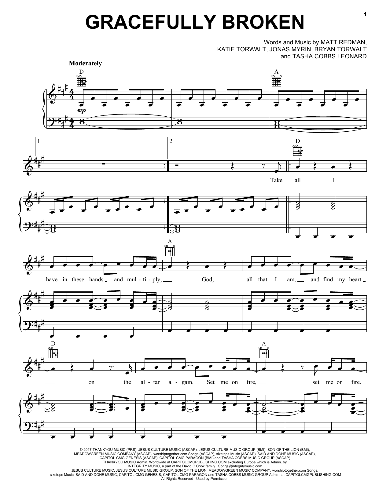 Matt Redman Gracefully Broken sheet music notes and chords arranged for Piano, Vocal & Guitar Chords (Right-Hand Melody)