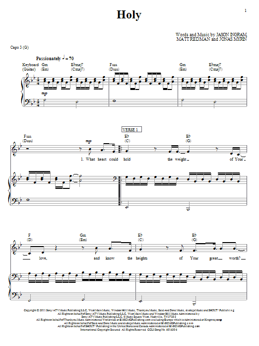 Matt Redman Holy sheet music notes and chords arranged for Piano, Vocal & Guitar Chords (Right-Hand Melody)