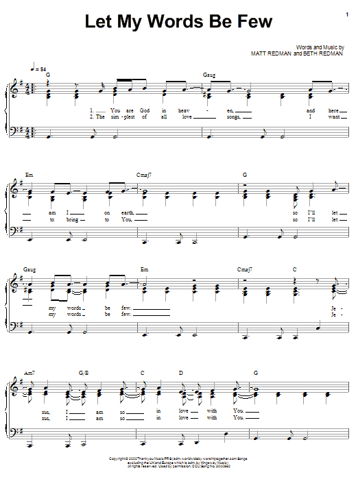 Matt Redman Let My Words Be Few (I'll Stand In Awe Of You) sheet music notes and chords arranged for Piano Solo