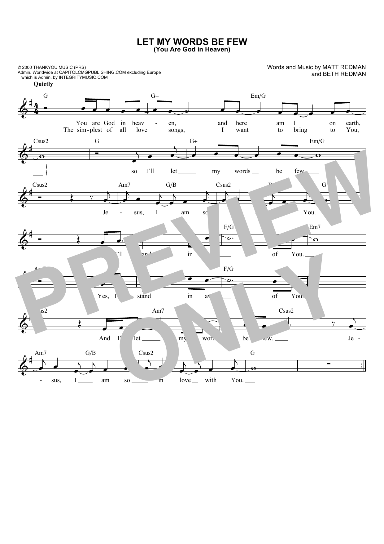 Matt Redman Let My Words Be Few (You Are God In Heaven) sheet music notes and chords arranged for Lead Sheet / Fake Book
