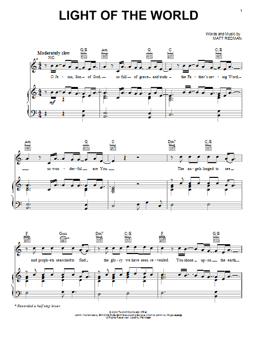 Matt Redman Light Of The World sheet music notes and chords arranged for Piano, Vocal & Guitar Chords (Right-Hand Melody)