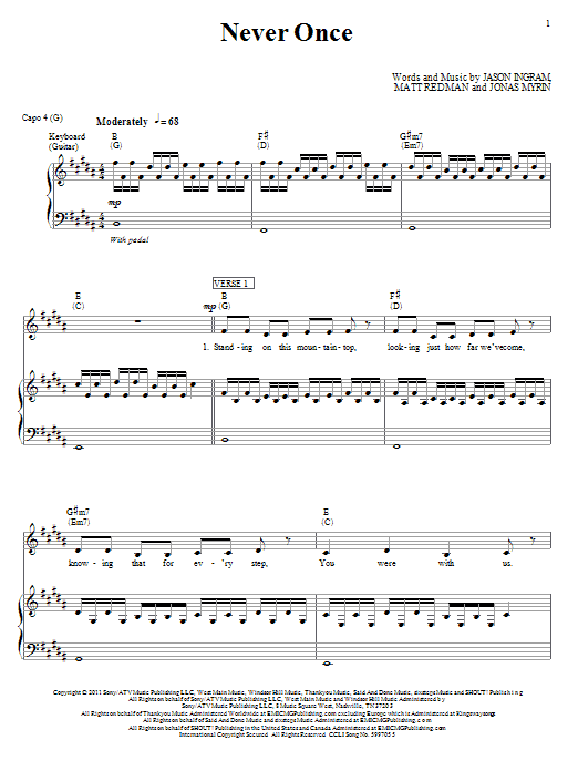 Matt Redman Never Once sheet music notes and chords arranged for Piano, Vocal & Guitar Chords (Right-Hand Melody)