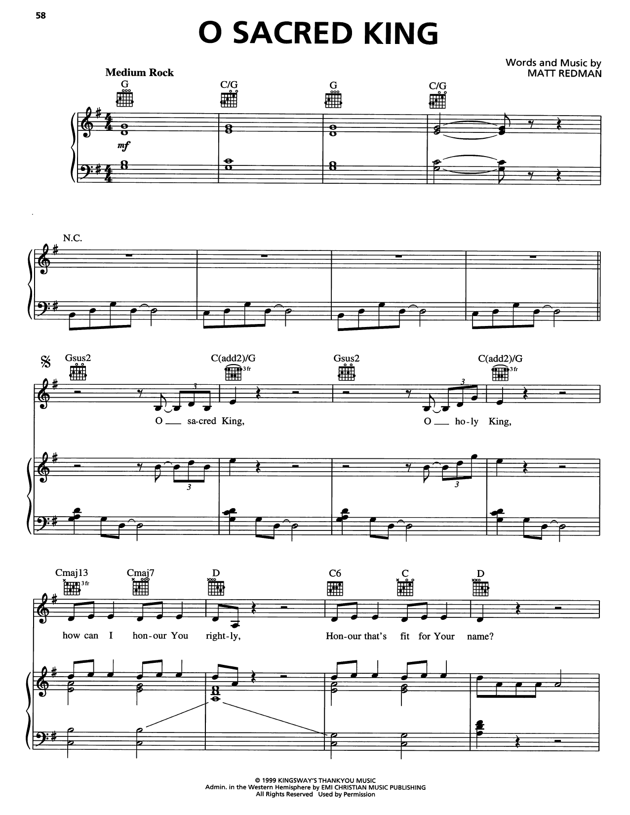 Matt Redman O Sacred King sheet music notes and chords arranged for Piano, Vocal & Guitar Chords (Right-Hand Melody)