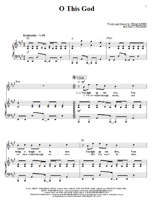 Matt Redman O This God sheet music notes and chords arranged for Piano, Vocal & Guitar Chords (Right-Hand Melody)