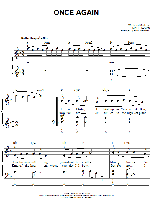 Matt Redman Once Again (arr. Phillip Keveren) sheet music notes and chords arranged for Easy Piano