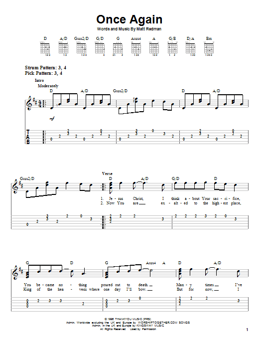 Matt Redman Once Again sheet music notes and chords arranged for Piano, Vocal & Guitar Chords (Right-Hand Melody)