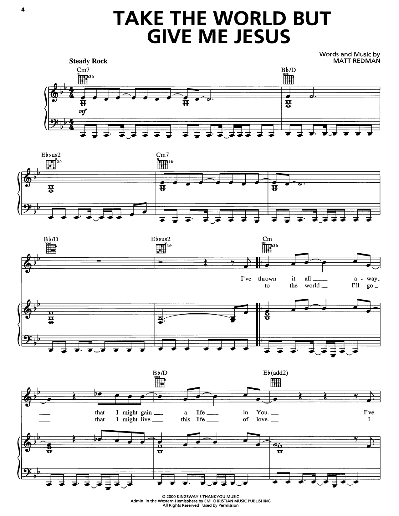 Matt Redman Take The World But Give Me Jesus sheet music notes and chords arranged for Piano, Vocal & Guitar Chords (Right-Hand Melody)