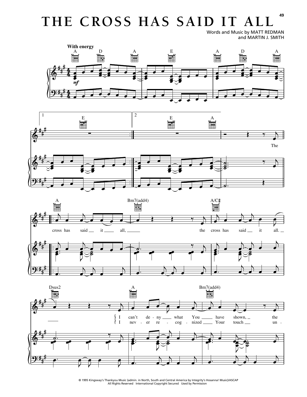 Matt Redman The Cross Has Said It All sheet music notes and chords arranged for Piano, Vocal & Guitar Chords (Right-Hand Melody)