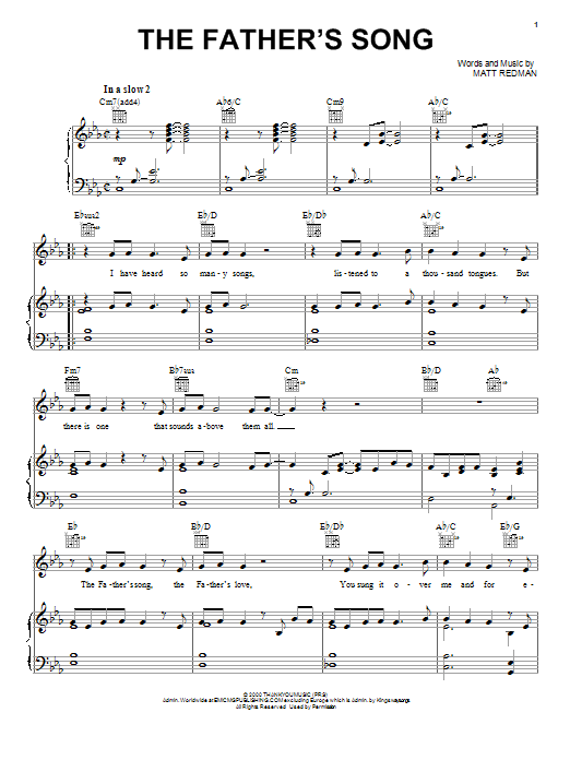 Matt Redman The Father's Song sheet music notes and chords arranged for Piano, Vocal & Guitar Chords (Right-Hand Melody)