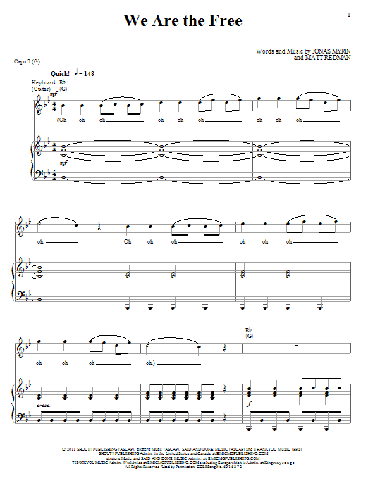Matt Redman We Are The Free sheet music notes and chords arranged for Piano, Vocal & Guitar Chords (Right-Hand Melody)