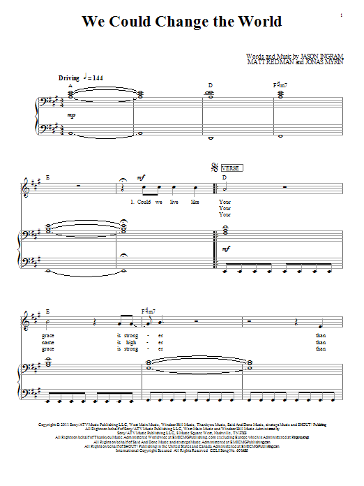 Matt Redman We Could Change The World sheet music notes and chords arranged for Piano, Vocal & Guitar Chords (Right-Hand Melody)