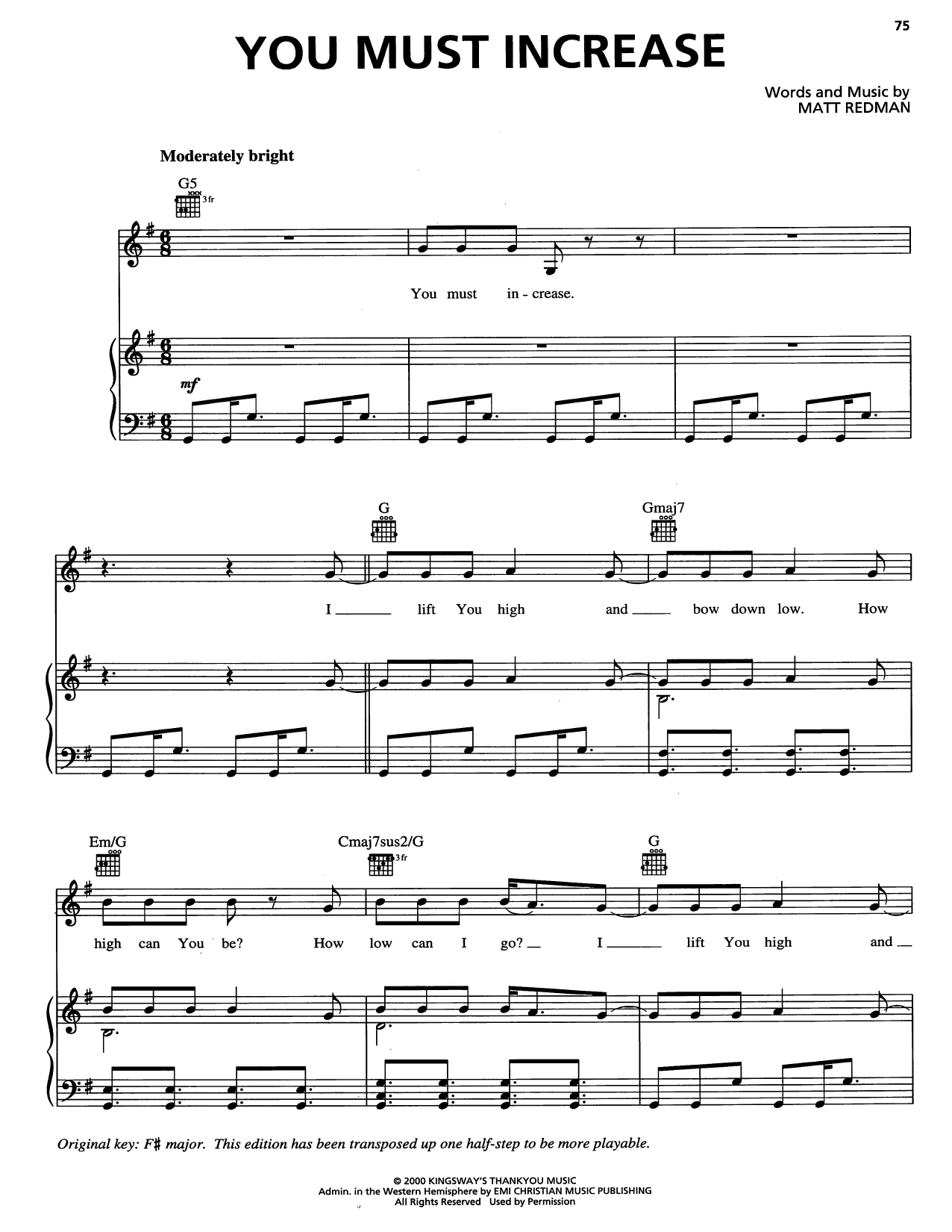Matt Redman You Must Increase sheet music notes and chords arranged for Piano, Vocal & Guitar Chords (Right-Hand Melody)