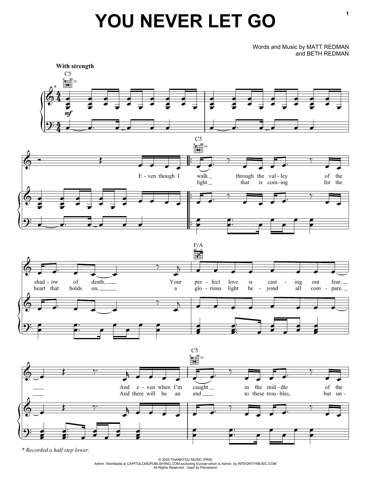 Matt Redman You Never Let Go sheet music notes and chords arranged for Lead Sheet / Fake Book