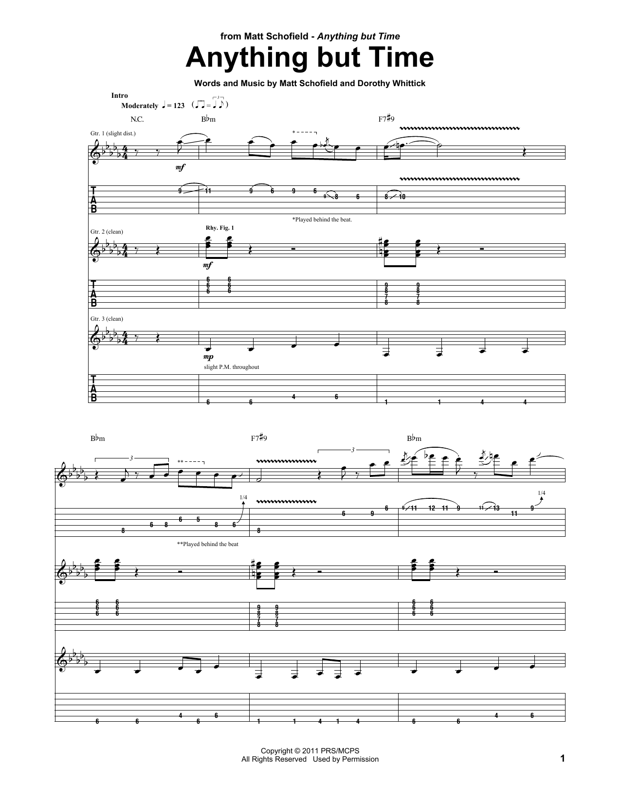 Matt Schofield Anything But Time sheet music notes and chords arranged for Guitar Tab