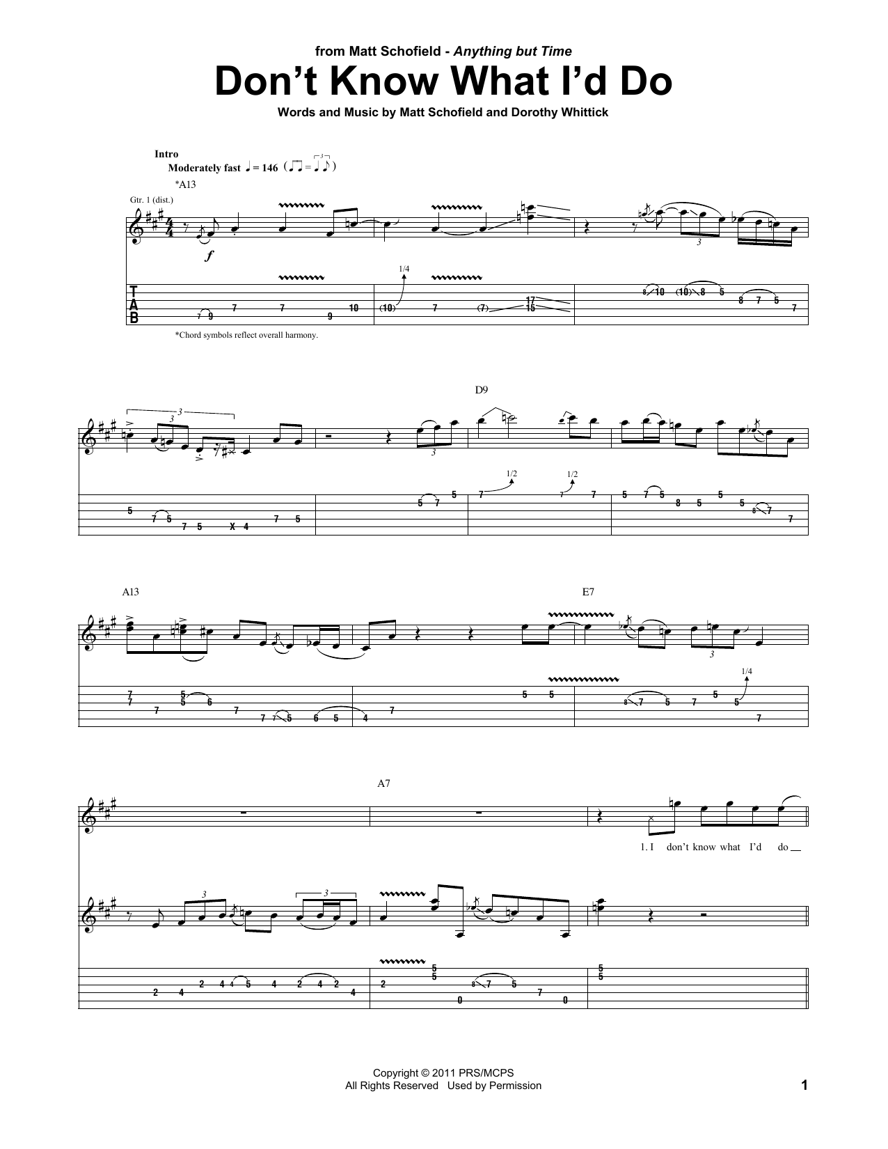 Matt Schofield Don't Know What I'd Do sheet music notes and chords arranged for Guitar Tab