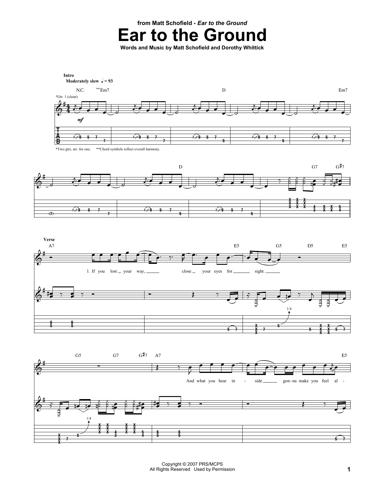 Matt Schofield Ear To The Ground sheet music notes and chords arranged for Guitar Tab