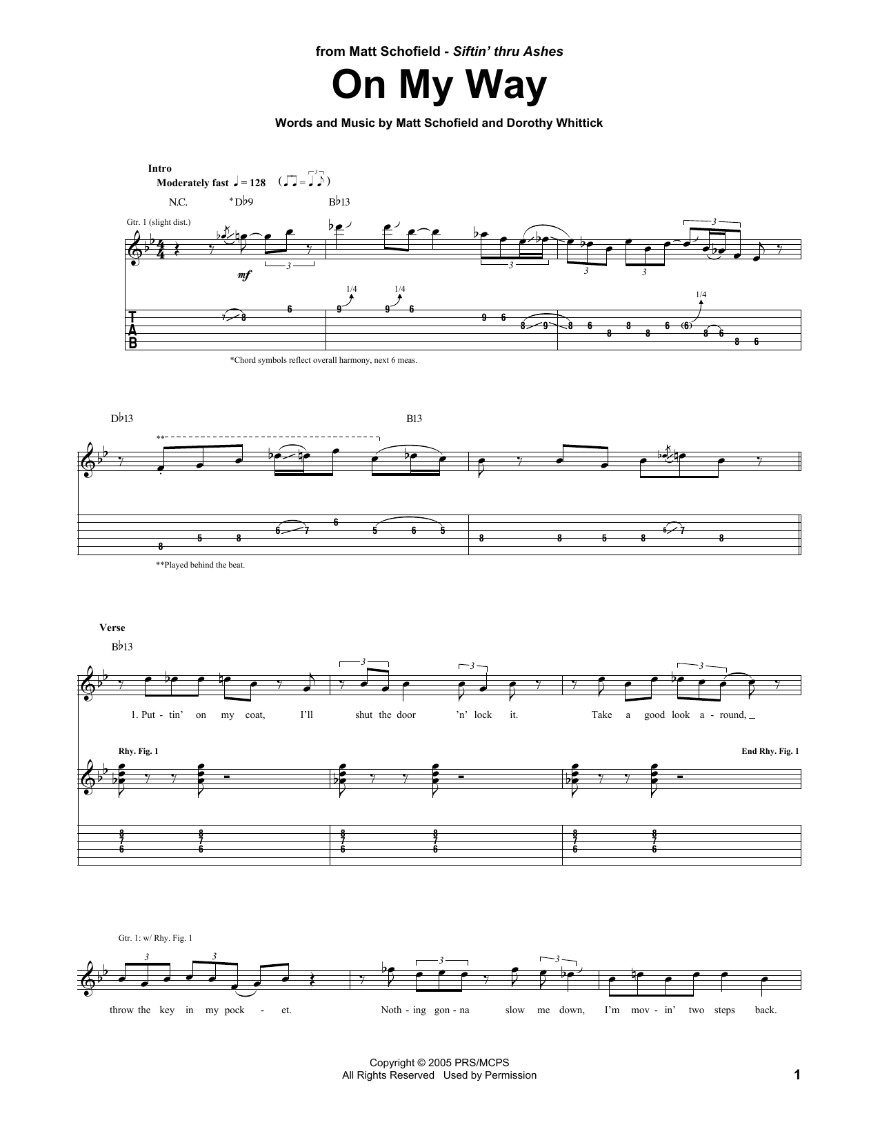 Matt Schofield On My Way sheet music notes and chords arranged for Guitar Tab