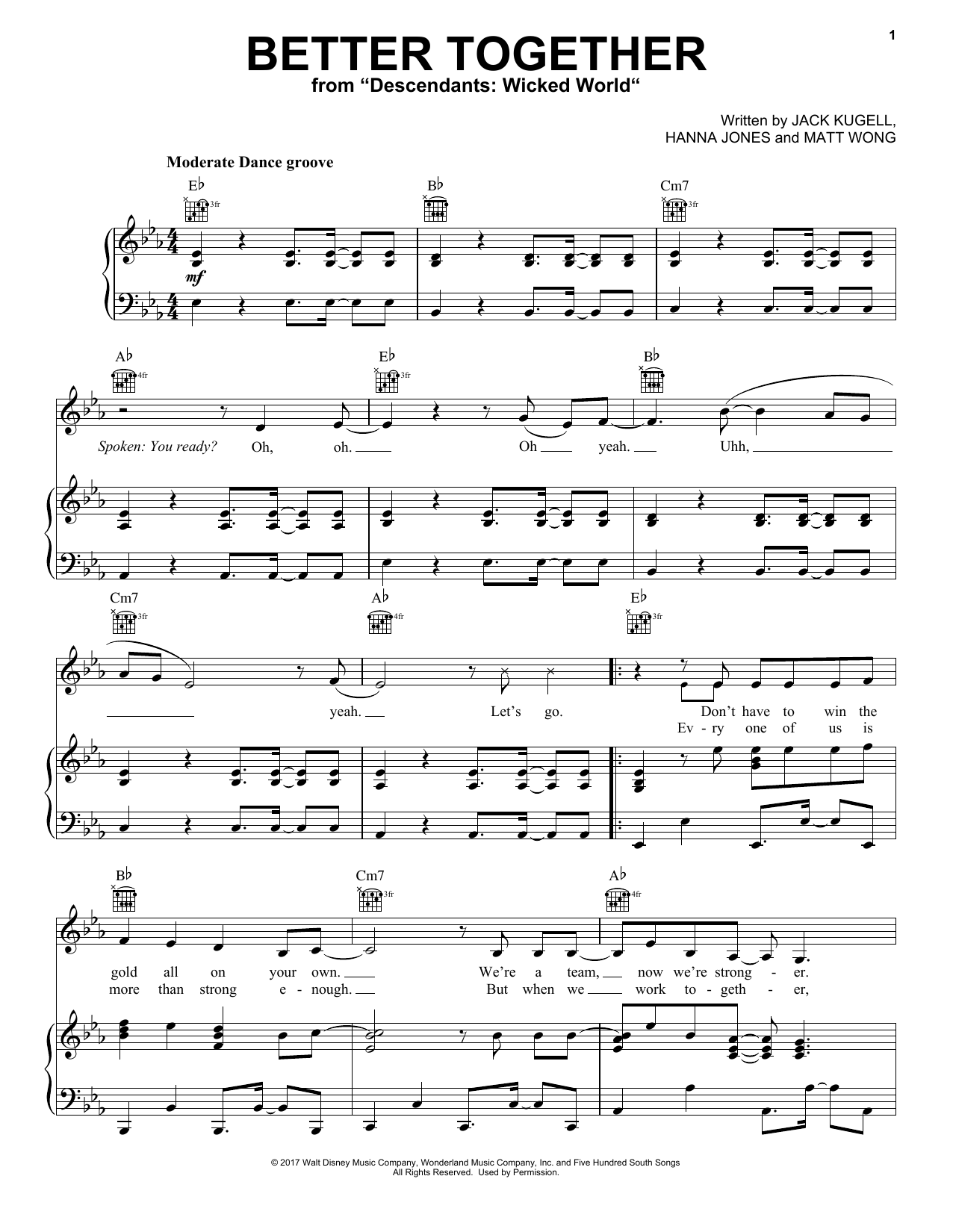 Matt Wong Better Together (from Disney's Descendants 2) sheet music notes and chords arranged for Piano, Vocal & Guitar Chords (Right-Hand Melody)