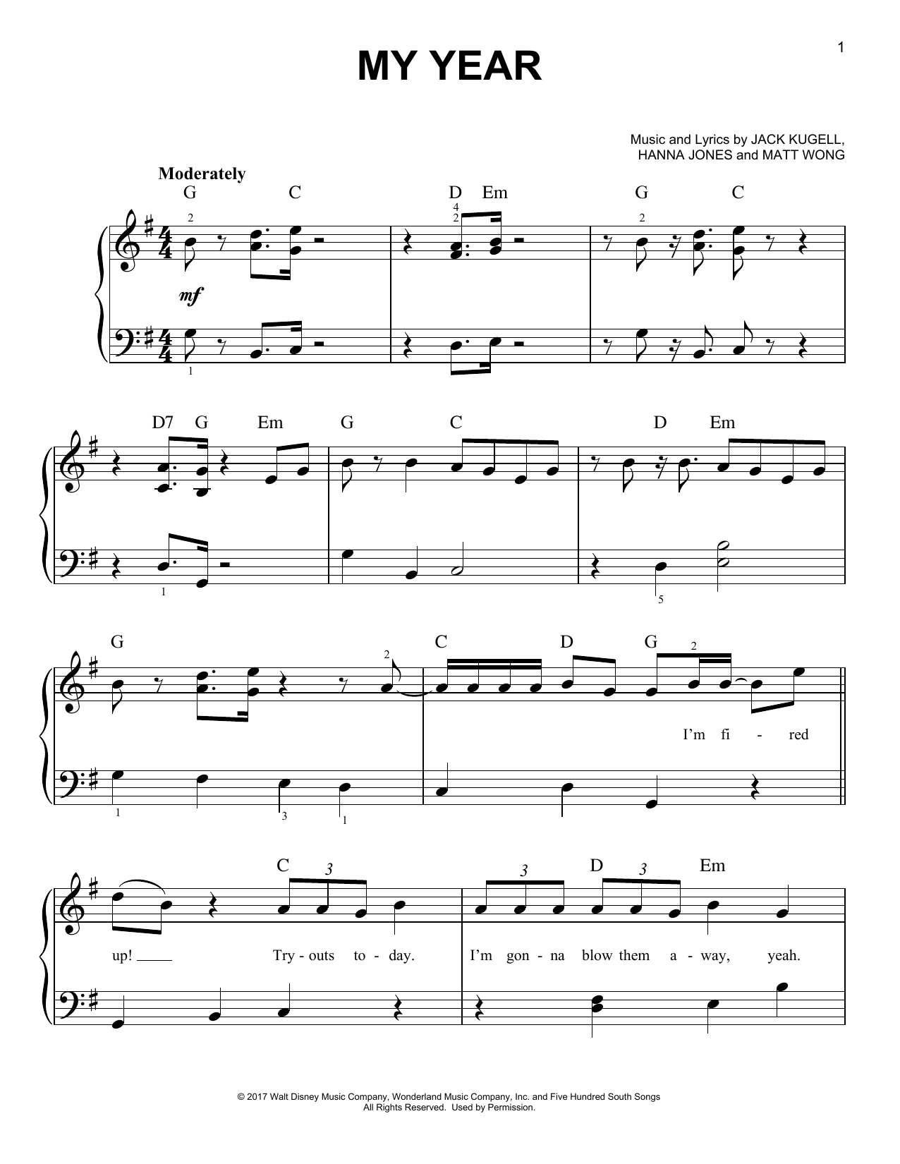 Matt Wong My Year (from Disney's Zombies) sheet music notes and chords arranged for Easy Piano