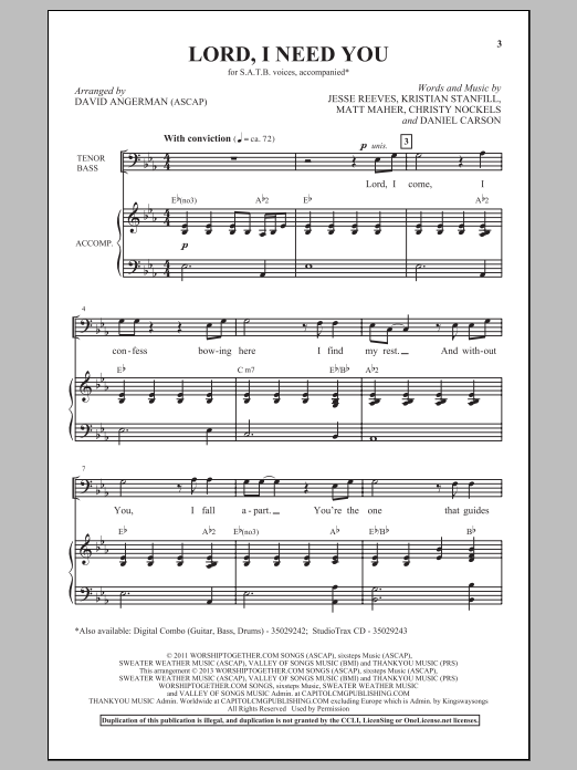 Matt Maher Lord, I Need You (arr. David Angerman) sheet music notes and chords arranged for SATB Choir