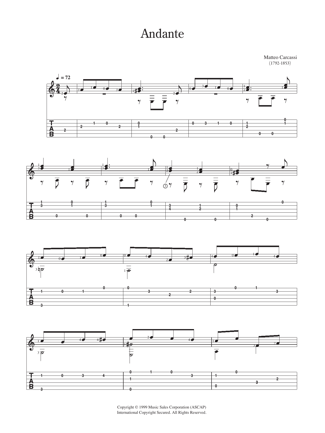 Matteo Carcassi Andante sheet music notes and chords arranged for Solo Guitar