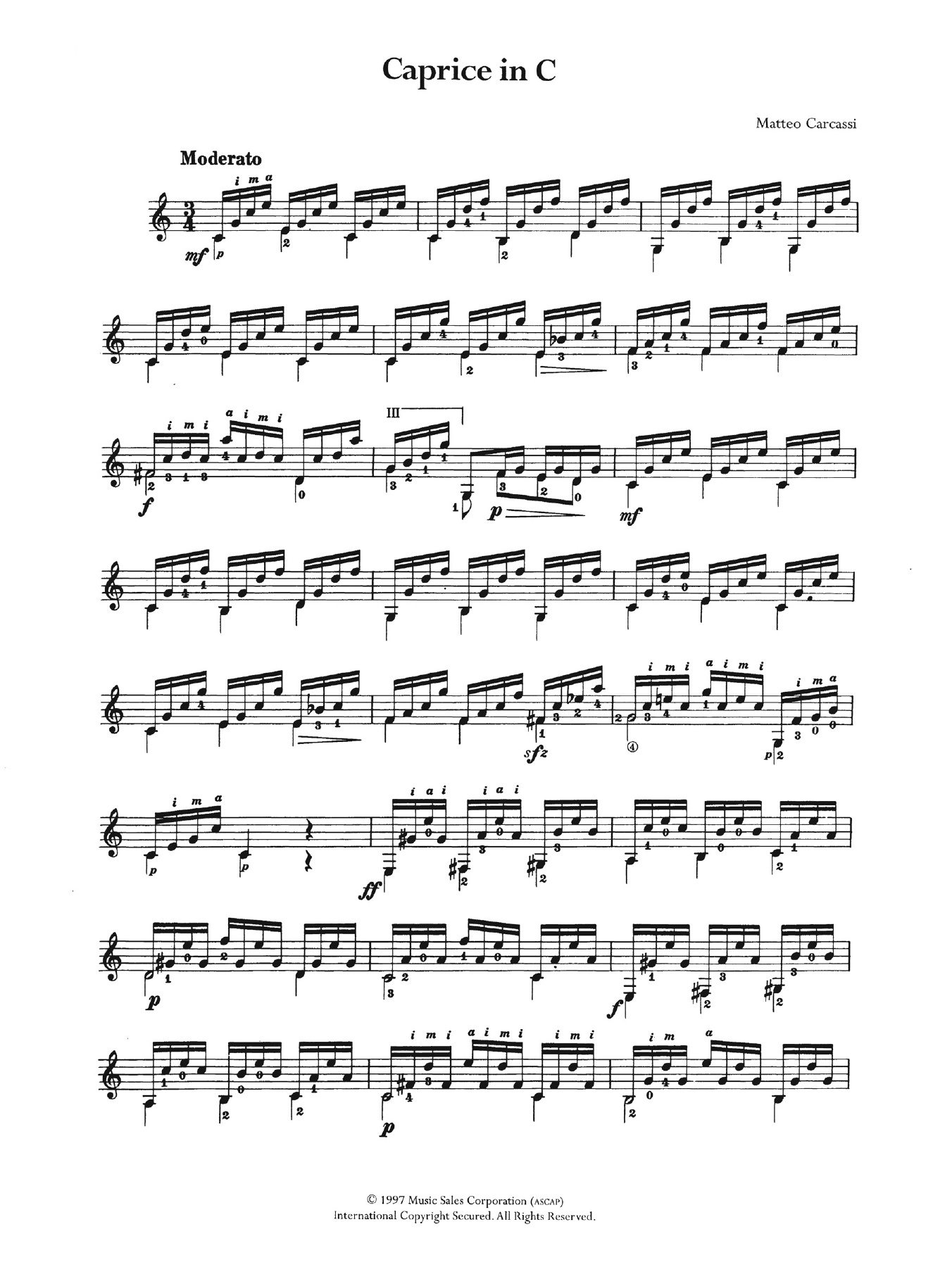 Matteo Carcassi Caprice In C sheet music notes and chords arranged for Easy Guitar