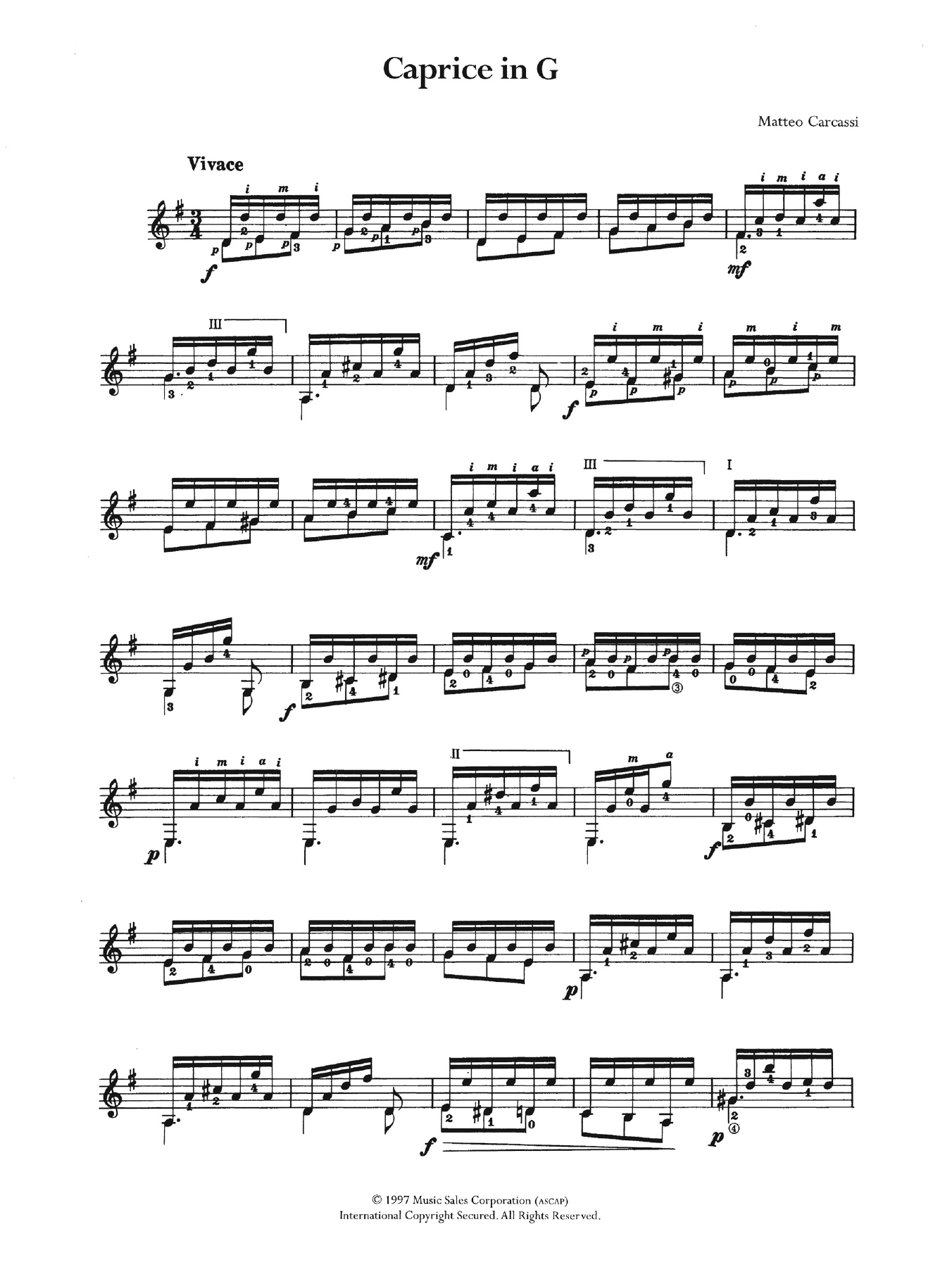 Matteo Carcassi Caprice In G sheet music notes and chords arranged for Easy Guitar