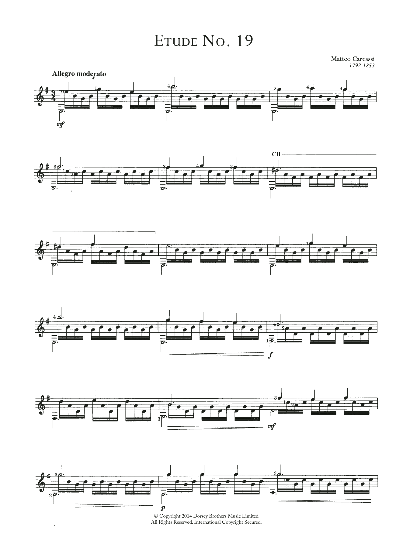 Matteo Carcassi Etude No.19 sheet music notes and chords arranged for Easy Guitar