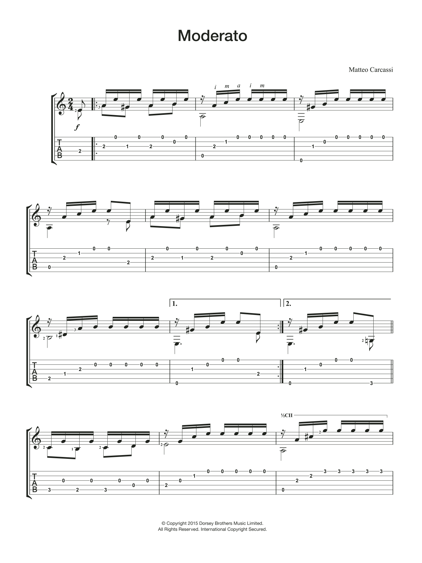 Matteo Carcassi Moderato sheet music notes and chords arranged for Easy Guitar