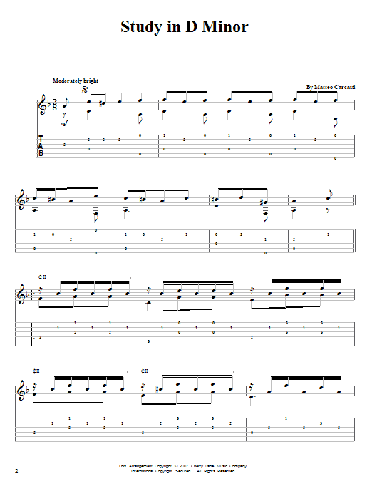 Matteo Carcassi Study In D Minor sheet music notes and chords arranged for Solo Guitar