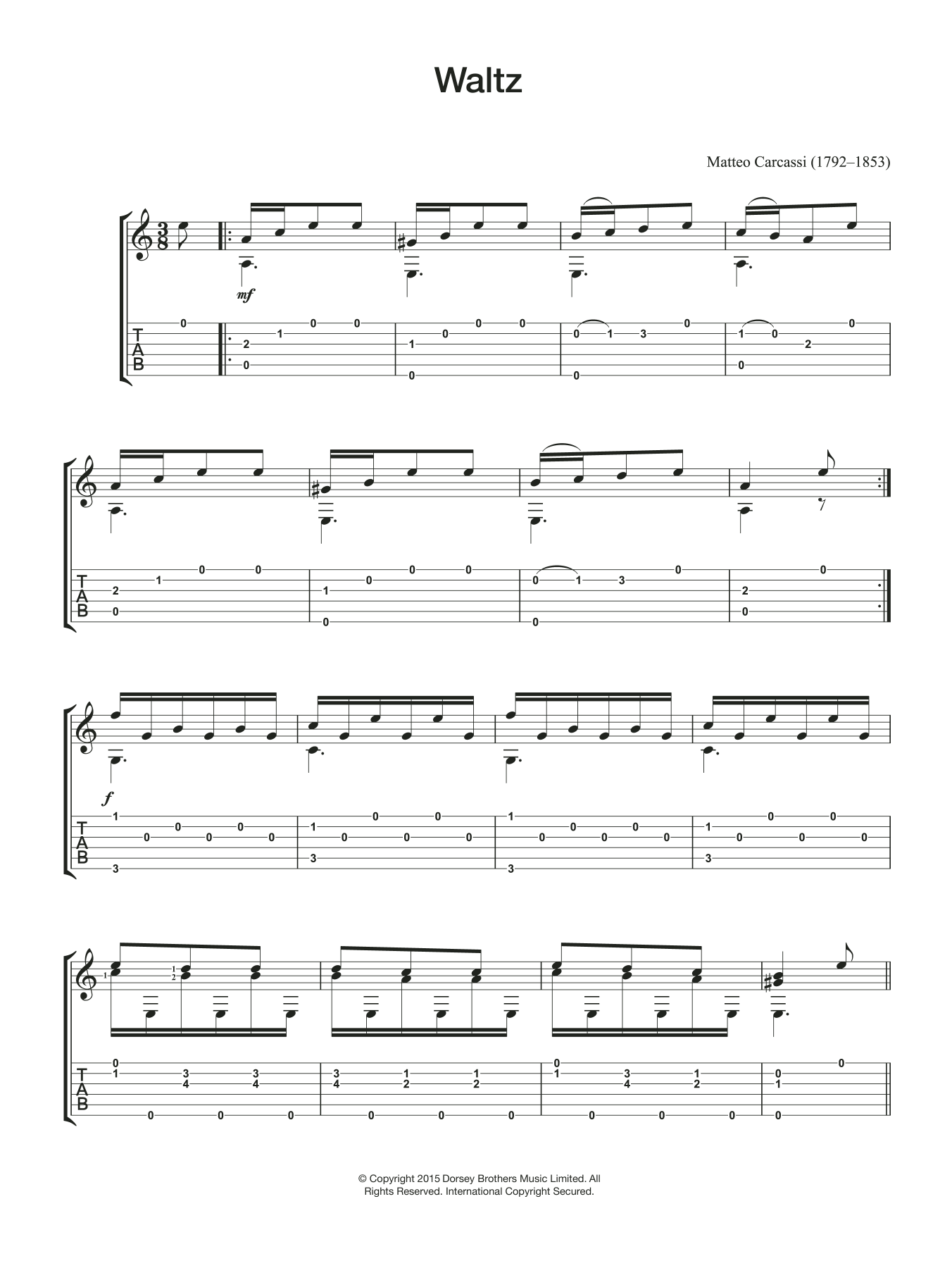 Matteo Carcassi Waltz sheet music notes and chords arranged for Easy Guitar