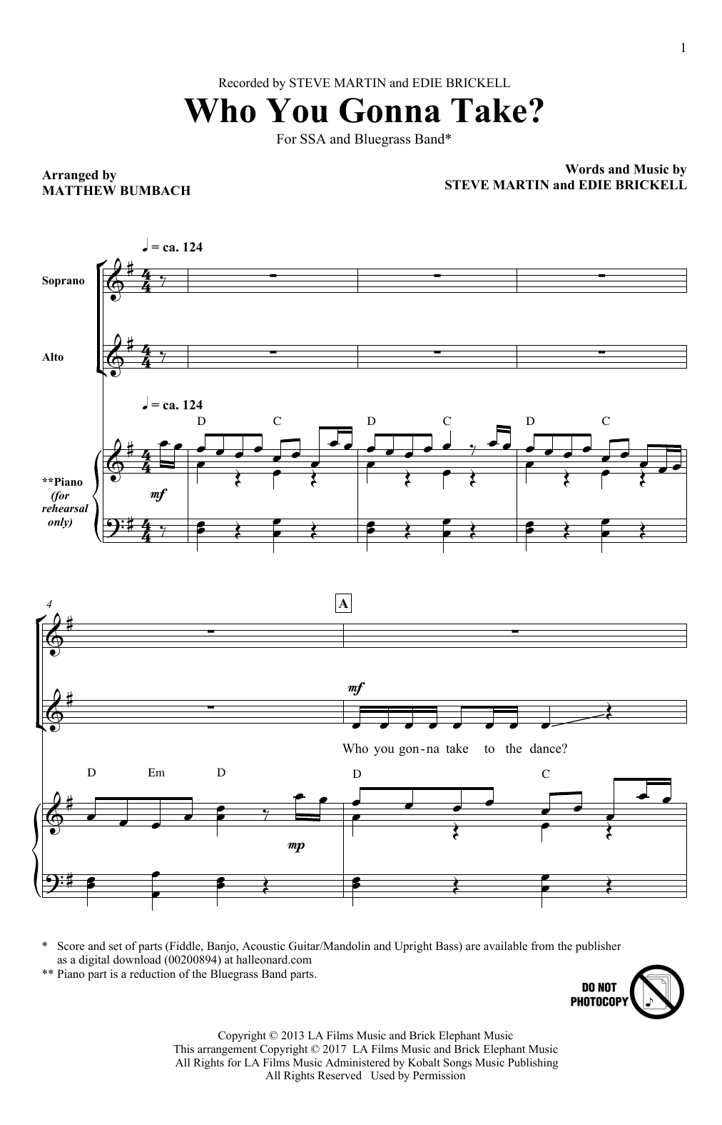 Matthew Bumbach Who You Gonna Take? sheet music notes and chords arranged for SSA Choir