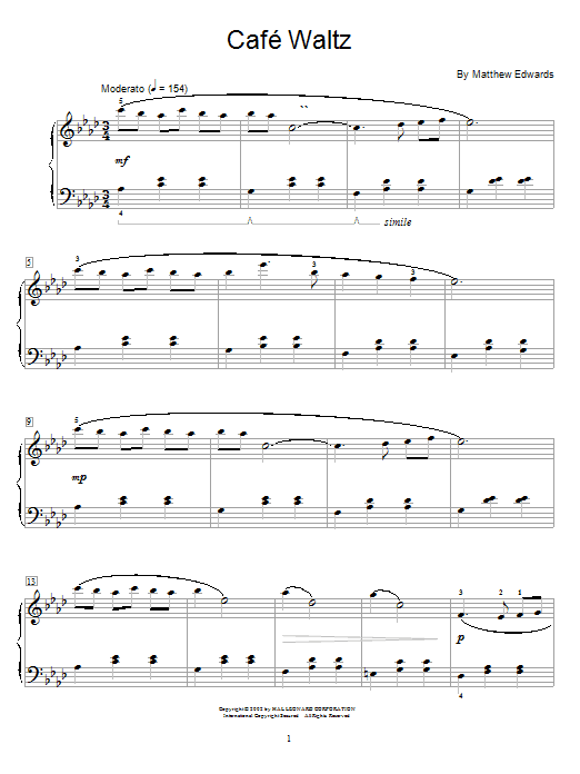 Matthew Edwards Cafe Waltz sheet music notes and chords arranged for Educational Piano