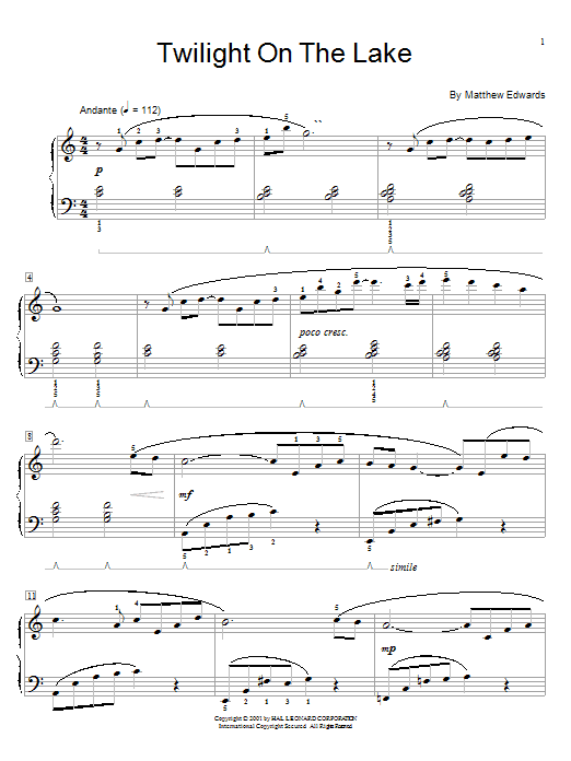 Matthew Edwards Twilight On The Lake sheet music notes and chords arranged for Educational Piano