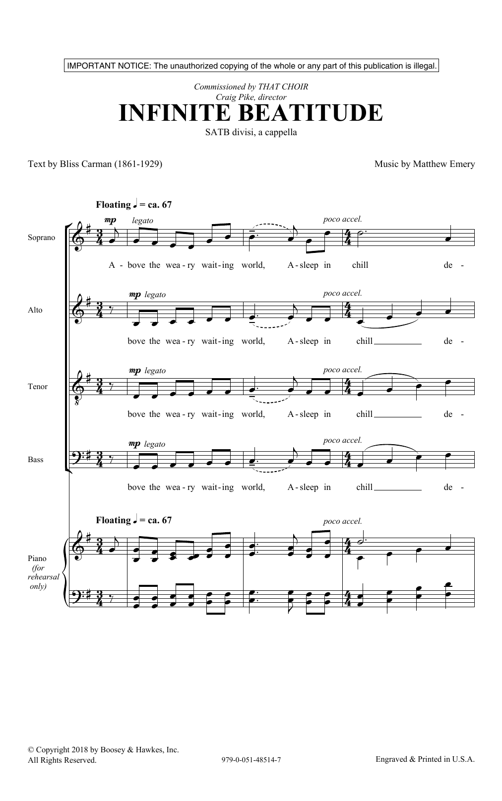 Matthew Emery & Bliss Carman Infinite Beatitude sheet music notes and chords arranged for SATB Choir