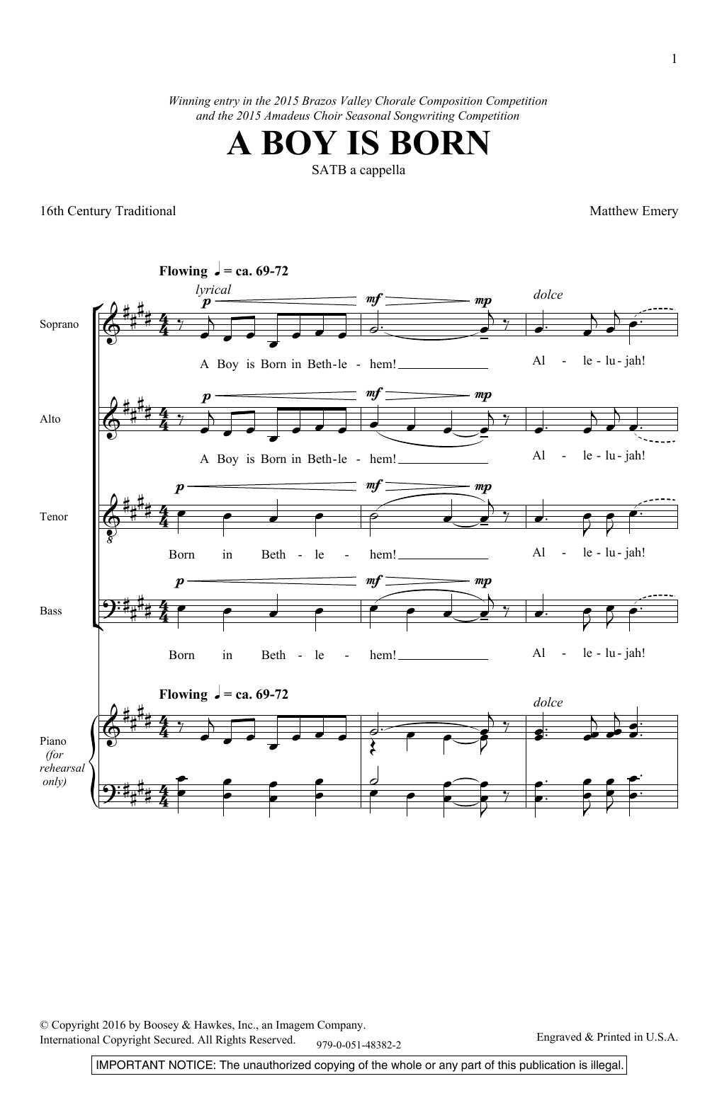 Matthew Emery A Boy Is Born sheet music notes and chords arranged for SATB Choir