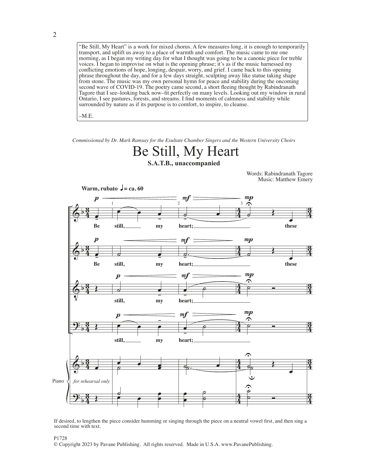 Matthew Emery Be Still, My Heart sheet music notes and chords arranged for SATB Choir